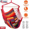 Hammock Hanging Chair Canvas Porch Patio Swing Seat Portable Camping Rope Seat Wooden Stick Hammock Chair with 2 Pillows 265LBS Load-bearing